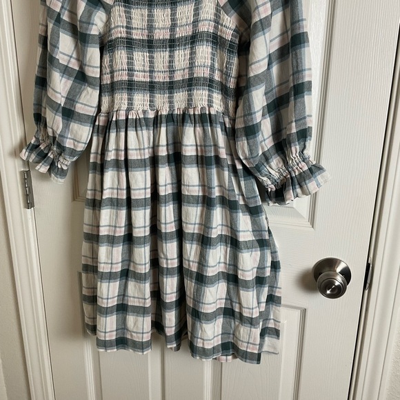 Madewell Lucie Elbow-Sleeve Smocked Mini Dress in Lebaum Plaid Size Medium - Picture 8 of 10